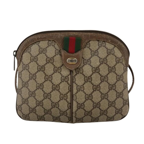 GUCCI GG Supreme Web Sherry Line Shoulder Bag PVC Beige Gold Auth 110668 - Picture 2 of 16
